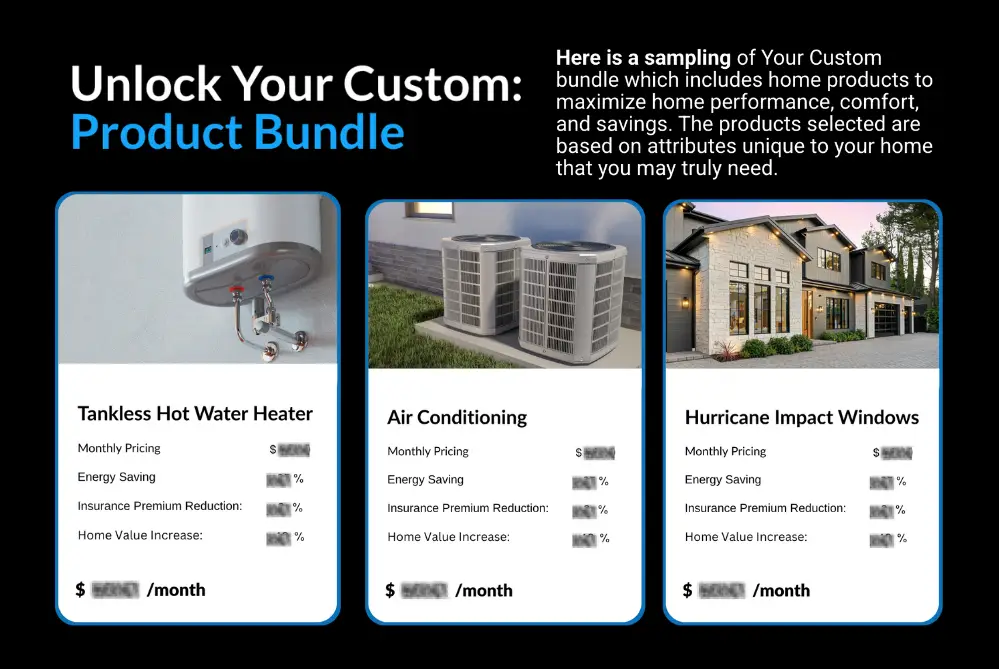 product bundling for contractors as shown from a screenshot of what a customer would see on an ipad