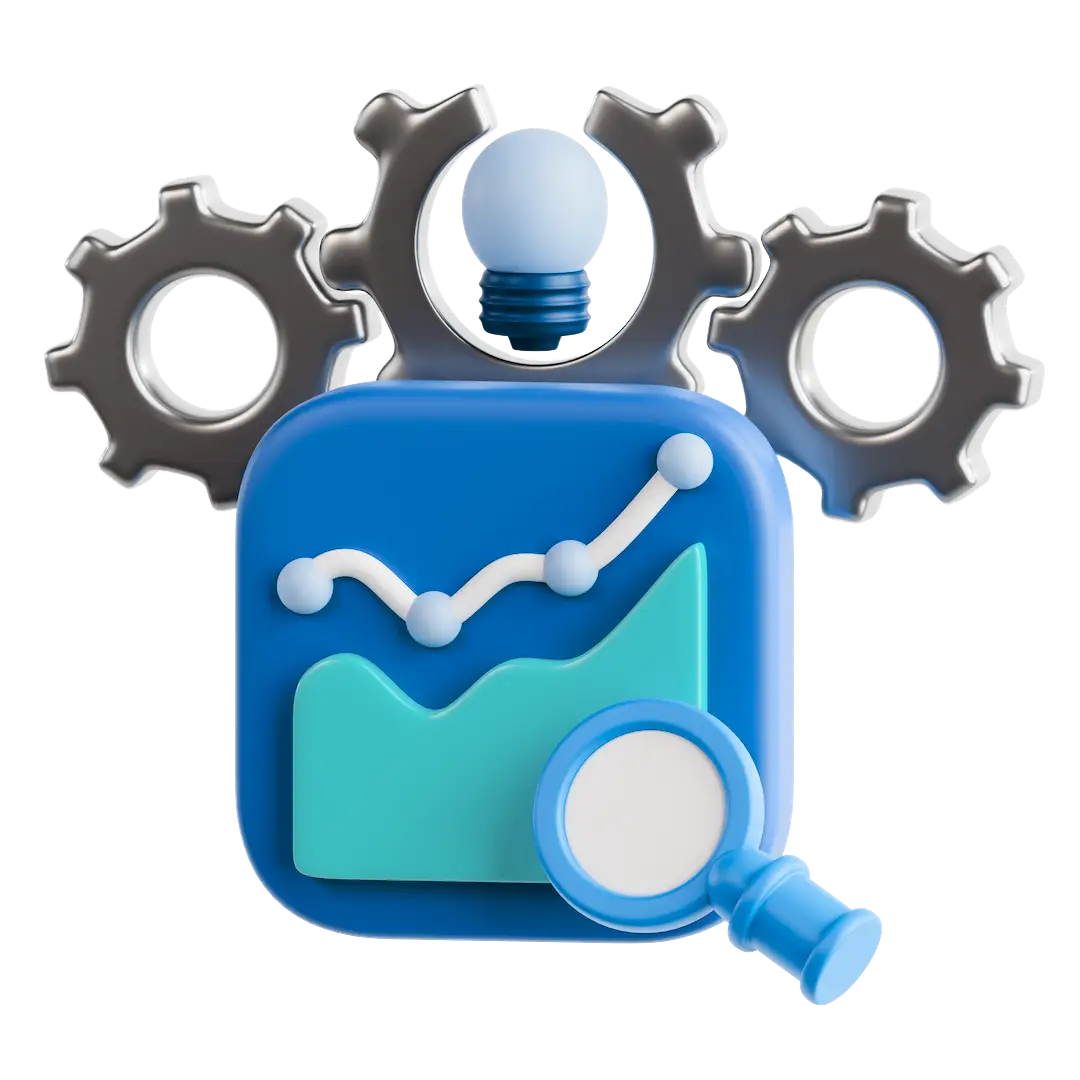 ai system with gear icons and chart with upward growth representing the dealerbridge smart appointment system that will turn aged leads into appointments