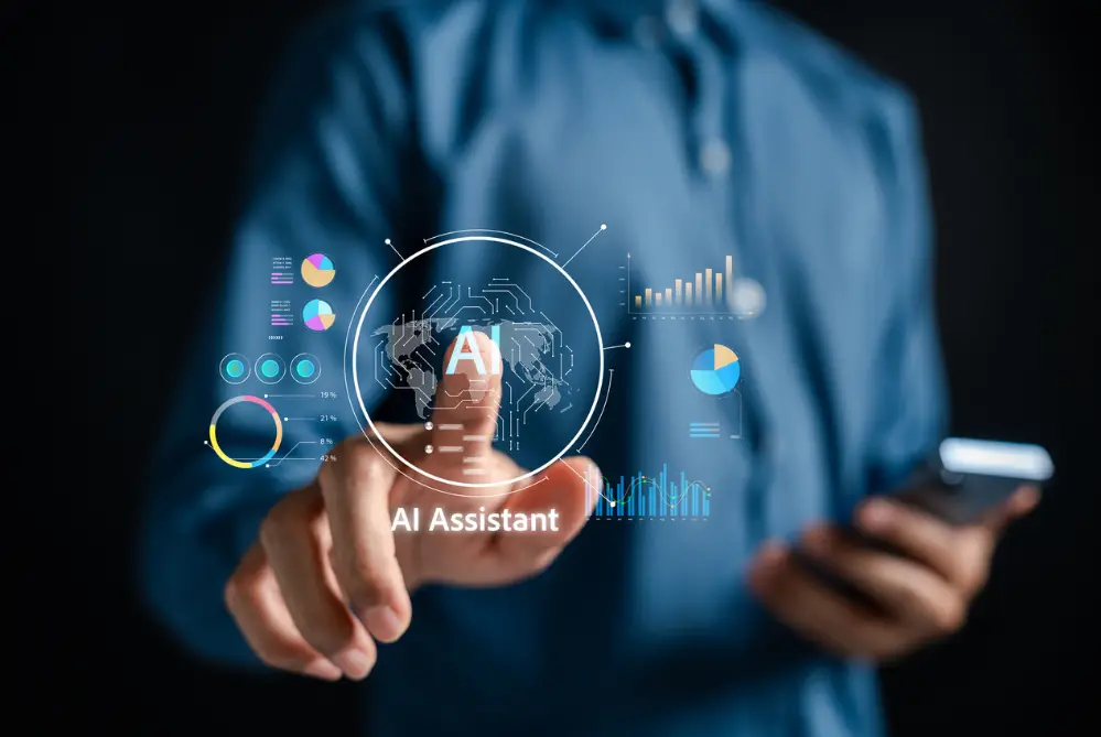 sales assistant automation concept of man using ai screen for sales assistance