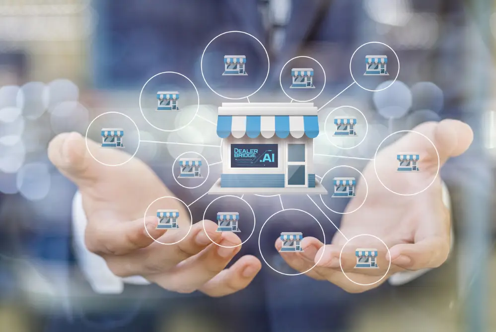 man holding a concept of a dealerbridge ai engine able to use cross-booking leads for additional revenue