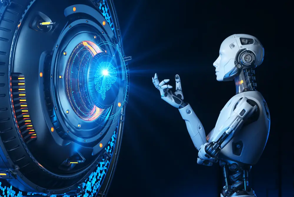 ai robot looking at screen for ai demand forecasting